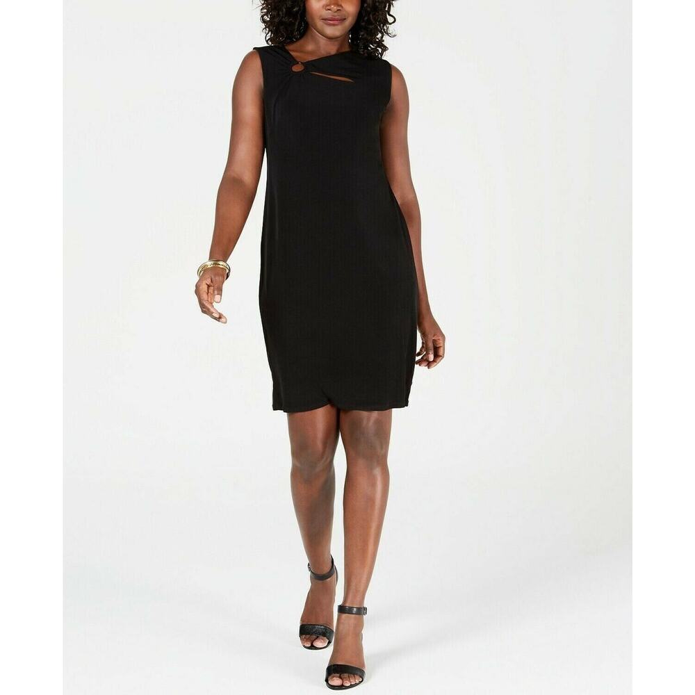 JM Collection Party Dress‎ Womens Black Petite P/P Sleeveless Asymmetrical Neck